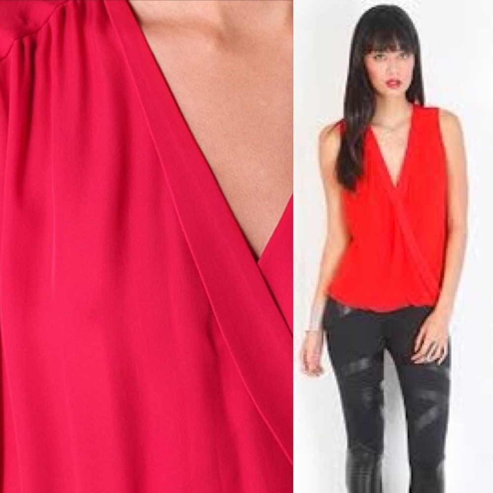 P A R K E R : Red Silk Wrap Top - image 1